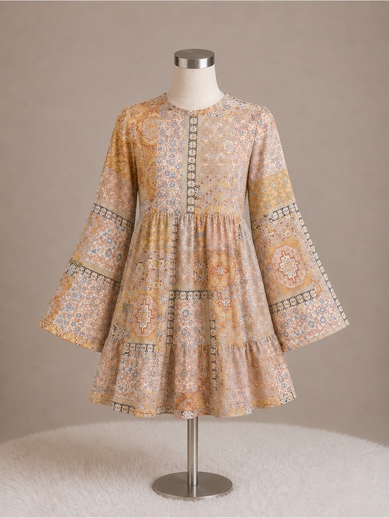Amuse Society Dresses & Skirts - Amuse Society Patchwork Floral Tiered Mini Dress in Beige